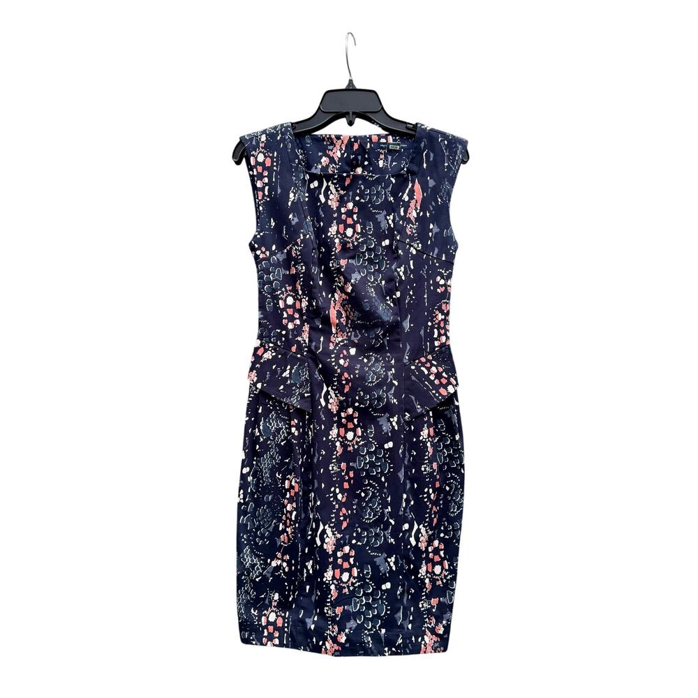French Connection women’s 4 navy, print cotton fitted dress knee length EUC